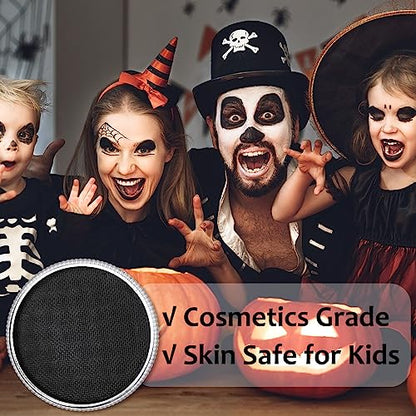 Black Face Body Paint (30gm), Water Activated Face Painting Kit for Kids & Adults, Non-Toxic SFX Makeup Facepaint Palette for Halloween Skeleton Skull Clown Special Effects Costume Cosplay & Parties - color: Black