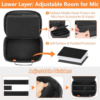 PGmoon 3 Slots Wireless Microphone Carrying Case | Microphone Storage Bag Fits for 3 Mic System Microphones Up to 11", Portable Mic case for Singing, Karaoke (Patent Design)