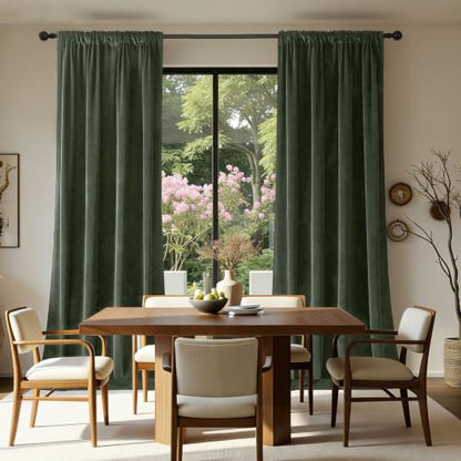 Joydeco Dark Olive Velvet Curtains 63 inch Length 2 Panels, Luxury Blackout Rod Pocket Thermal Insulated Window Curtains, Super Soft Room Darkening Drapes for Living Room Bedroom,W52 x L63 inches - color: Rod Pocket | Dark Olive Green, size: 52"W x 63"L (