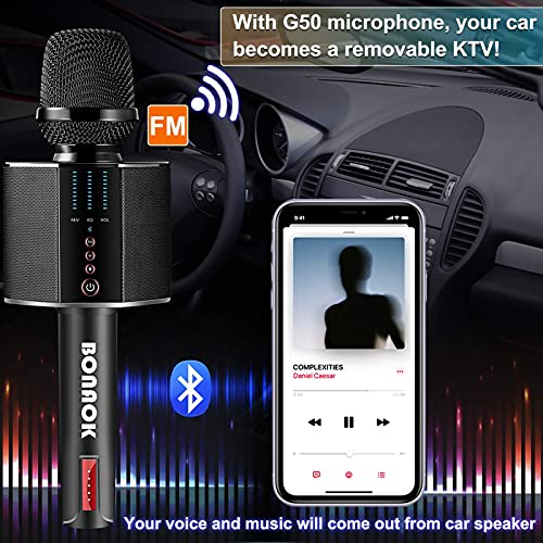BONAOK Karaoke Microphone, Portable Wireless Bluetooth Karaoke Mic for Adults&Kids Car Home Outdoor Party, Karaoke Machine for PC/All Smartphone G50 Black 2025
