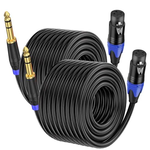 (50 FT 2 Pack) XLR to 1/4 TRS Balanced Adapter Cable, XLR Female to 1/4 Inch(6.35mm) Balanced Microphone Cable forMic, Speaker, Mixer, Amplifier - Studio, Live Performance, Stage, Recording - color: 50 FT