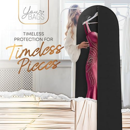 Your Bags Women’s Dress and Gown Garment Bag -72”x24” and 10” Tapered Gusset Prom Bags (Black/White Dress Print) - color: Black/White Dress Print