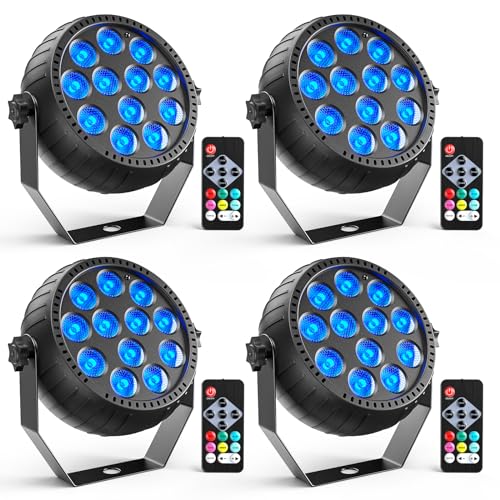 Rechargeable Mini Par Lights, Wireless 12 RGB Battery Powered Stage Lights, Sound Activated Remote Control Par Can Uplights for Indoor Events Wedding Party Church Club Stage Lighting (4 Pack)