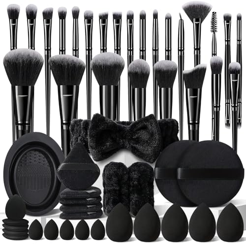 HGHDBT 51Pcs Black Makeup Brushes Set Professional Makeup Kit Multi-functional Makeup Tool Set with Facial Makeup Accessories, Foundation Makeup Brush Kit Eye and Face Make up Brushes & Tools - color: Black 51pcs