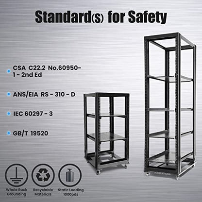 Server Rack Open Frame Rack 4 Post 19 inch Adjustable Server/Audio Rack Cold Rolled Steel (15U-24 Depth, Black-15U) - size: 15U-24"Depth