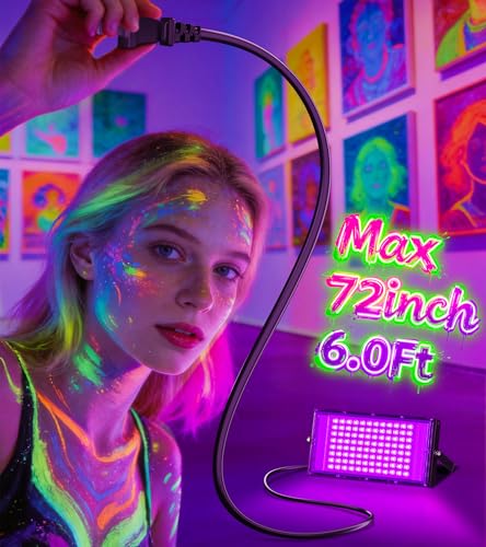 TigQiang 100W 4 Pack Black Light, Glow Party Supplies, Blacklight Halloween | IP66 Waterproof, Blacklights Flood Light for Neon Parties, Body Paint, Birthday, Fluorescent Poster, 6Ft Cord & Plug & Switch - size: 100W-4Pack