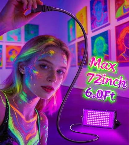 TigQiang 100W 4 Pack Black Light, Glow Party Supplies, Blacklight Halloween | IP66 Waterproof, Blacklights Flood Light for Neon Parties, Body Paint, Birthday, Fluorescent Poster, 6Ft Cord & Plug & Switch - size: 100W-4Pack