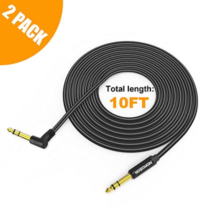 HOSONGIN 1/4 Inch TRS Instrument Cable 10 feet 2-Pack, Straight-to-Right Angle 6.35mm Male Stereo Audio Cord, Balanced Interconnect Line for Electric Guitar, Bass, Keyboard, Mixer, Amplifier, Speaker - size: 10 Feet, style: 1/4" TRS Stereo Cable