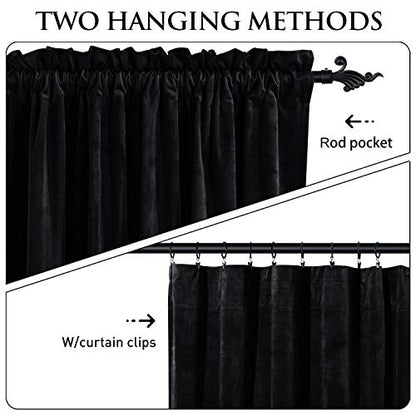 StangH Black Blackout Velvet Curtains 90 inches, Rod Pocket, 2 Panels - color: Neutral Series - Black, size: 52"W x 90"L (Pack of 2)