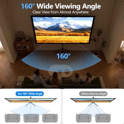 Portable Projector Screen with Tripod Stand, 100in Projection Screen Outdoor for Backyard, Camping, Washable Cloth Projector Screen with Water Weight Bag, Indoor Movie Screen, 16:9 - size: 100inch