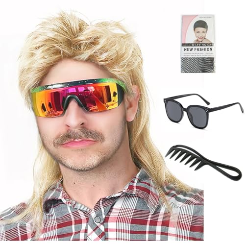 Men’s 80s Mullet Wig Blonde Synthetic Funny Wig for Adult Costume Party Halloween Cosplay (Light Blonde) - color: m57-Light Blonde
