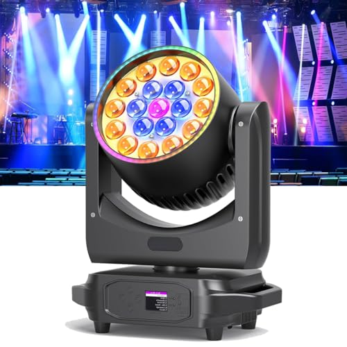 Moving Head DJ Lights, 19x18W DJ Stage Lighting with 4-in-1 RGBW, Professional Auto, DMX512,Sound Activated and Self-propelled Control DJ Lights for Music Party Disco Wedding - color: 19x18W LEDs