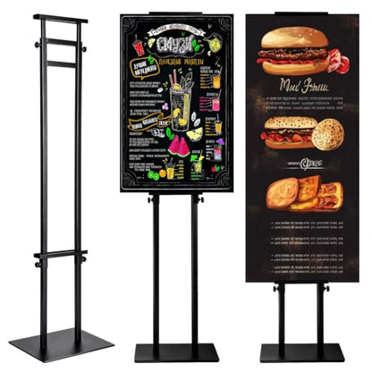 Heavy Duty Poster Stand, Adjustable Sign Holder Height Up to 80 inch, Double-Sided Display Stand for Board & Foam, Metal Sign Stand with Base for Wedding Restaurant Business, Black