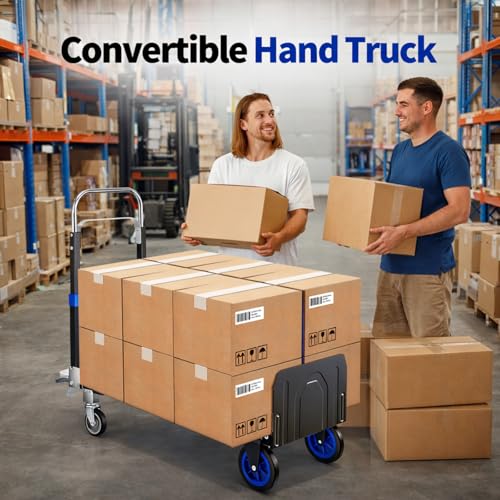 Upgraded 3 in 1 Convertible Hand Truck Aluminium Dolly Cart with Wheels Folding Hand Truck 660lbs Capacity, Collapsible Dolly and Retractable Handle for Warehouse Supermarket