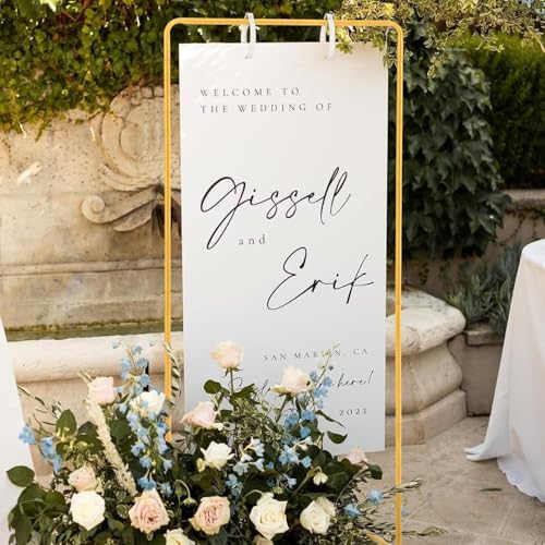 Adjustable Wedding Sign Stand with 2pcs Leather Hanging Straps | Ideal as a Welcome Wedding Sign Holder for Weddings, Baby Showers, Graduation Ceremonies and Other Special Party Occasions. - color: Gold-2PCS