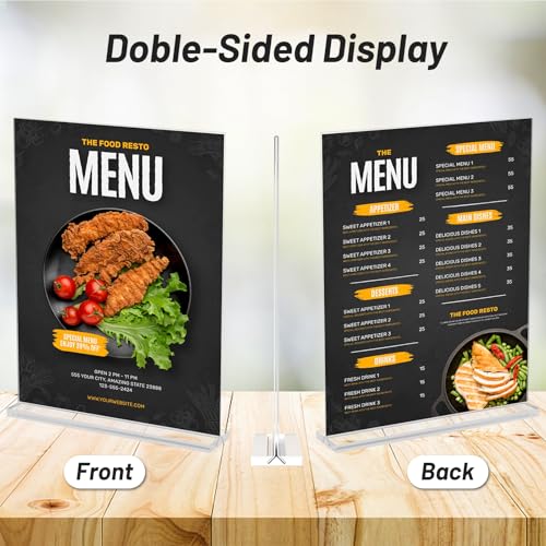 Acrylic Sign Holder 8.5 x 11 Inch Vertical T Shape Display Stand Double-Sided Desktop Clear Sign Holders Paper Holder Table Menu Holders Plastic Sign Stand for Home, Office, Restaurants, Store 3-Pack - size: 3 Pack-8.5x11 Inch