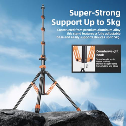 Light Stand with Flip Locks 81in/206cm - 49cm Folded Compact Aluminum Stand, Detachable Center Column, 5kg Capacity, Fits LED Video Lights & Camera Tripod