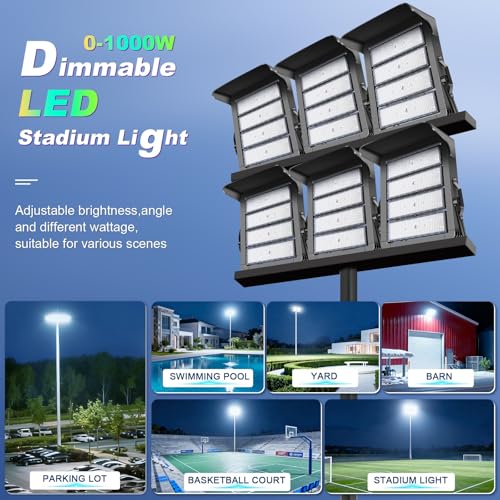 0-150000LM Led Stadium Lights Outdoor Dimmable 0-1000w | Commercial Super Bright Led Arena Floodlight 100-277v 5000k Yoke Mount IP66 Pole Light for Outside Large Area, Sportcourt - size: Extra Large/1000/Dimmable