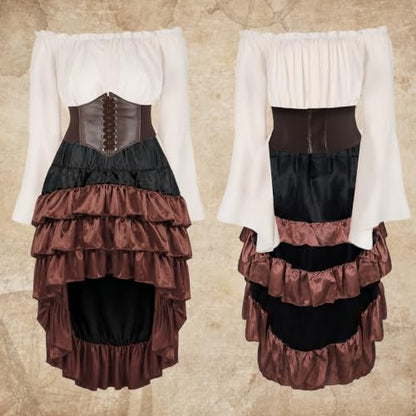 Pirate Costume Women Outfits Renaissance Halloween Costume | Also dress up for Steampunk / Renaissance/ Gypsy Costume - color: Brown, size: Medium