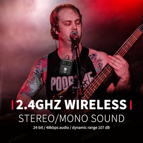 Wireless in Ear Monitor System, 2.4G Stereo Wireless IEM System with Beltpack Transmitter Receiver Auto-Pairing, 164ft for Studio, Band, Live Performance - color: 2 Black