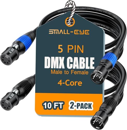SMALL-EYE 5 Pin DMX Cables 10 ft 2-Pack, 4-Core Male to Female - size: 10 feet -2 Packs