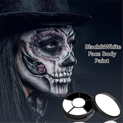 Go Ho Black and White Face Body Paint,Cream Washable Formula Face Painting for Halloween Cosplay,Body Paint SFX Makeup Palette,Professional Skeleton Skull Face Paint - color: White Black