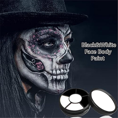 Go Ho Black and White Face Body Paint,Cream Washable Formula Face Painting for Halloween Cosplay,Body Paint SFX Makeup Palette,Professional Skeleton Skull Face Paint - color: White Black