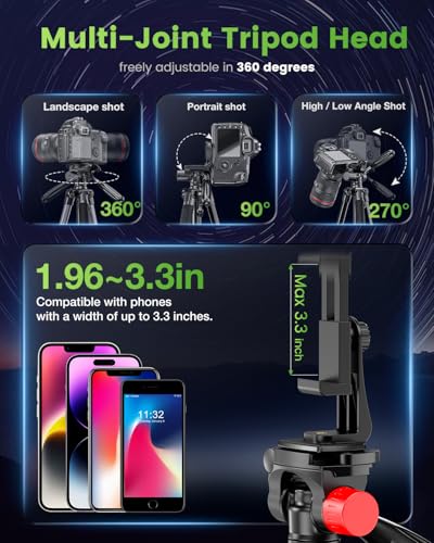 CAMBOFOTO 74"-Camera-Tripod, Porfessional Aluminum Heavy Duty Tripod Stand for Mirrorless Camera/DSLR/Cell Phone/Camcorder, with Holder and Travel Bag | Heavy‐Duty Tripod Stand for DSLR & Mirrorless Cameras/Smartphones/GoPro, with 360° Pan Head/Phone Moun
