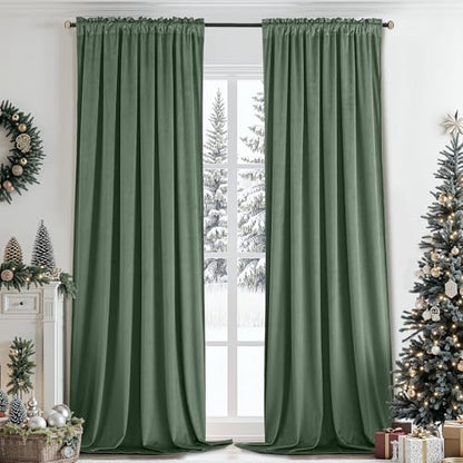 SimpleHome Sage Green Velvet Curtains 84 Inches for Living Room Rod Pocket | Luxury Blackout Velvet Curtains,Thermal Insulated 2 Panels Room Darkening Drapes,Velvet Bedroom Curtains,W52 x L84,2 Panels - color: Sage Green, size: 52"W x 84"L (Pack of 2)