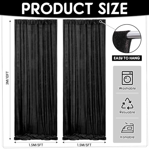 Hunnmingre 2 Pcs 5 X10 ft Velvet Curtains Backdrop Drapes, Black | Wrinkle Free Silky, Velvet Wedding Backdrop Drapes, Photo Curtains for Parties Birthday Baby Shower Photography Background - color: Black