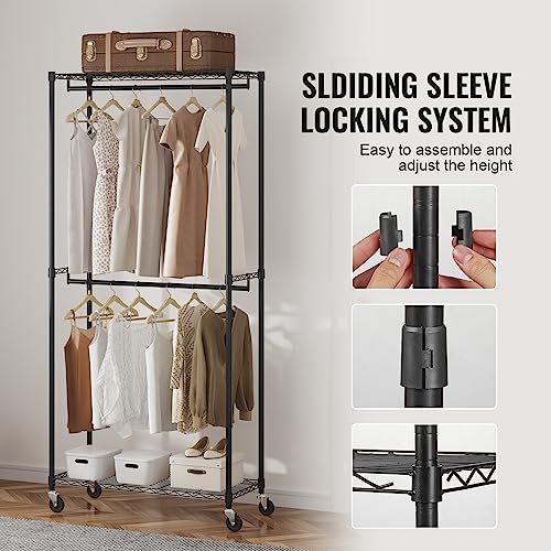 VEVOR Clothing Garment Rack, Heavy Duty Closet Wardrobe, Adjustable Tiers Clothes Racks with Steel Frame, for Bedroom, Clothing Store, Hallway - color: S1, style: 2 Rods 2 Tiers
