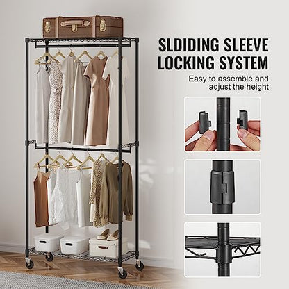 VEVOR Clothing Garment Rack, Heavy Duty Closet Wardrobe, Adjustable Tiers Clothes Racks with Steel Frame, for Bedroom, Clothing Store, Hallway - color: S1, style: 2 Rods 2 Tiers