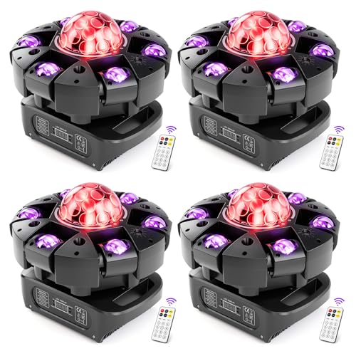 Moving Head DJ Lights,120W RGBW DJ Stage Lighting，6 Arms Party Light,Changing Glowing Magic Ball Effect Light, Red Green Starry, White Amber Strobe,Support DMX-512 Remote for Party Bar Disco 4 Pack - color: 4 Pack