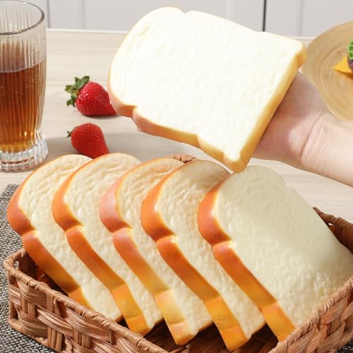 Joeabor 6pcs Artificial Bread Slices Set Fake White Sliced Bread Realistic Fake Food for Display Faux Bread Slice Model for Decoration Faux Food Props