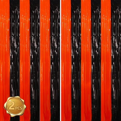 BEISHIDA Black Orange Door Streamers Backdrop Foil Fringe Tinsel Party Streamers Curtains Photo Backdrop - 2Pcs for Birthday Graduation Halloween Party Decoations - color: 05-black bronze