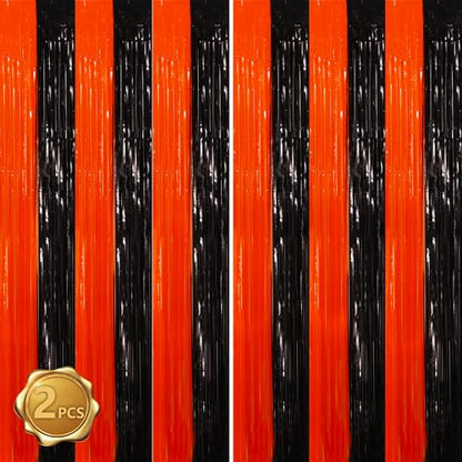 BEISHIDA Black Orange Door Streamers Backdrop Foil Fringe Tinsel Party Streamers Curtains Photo Backdrop - 2Pcs for Birthday Graduation Halloween Party Decoations - color: 05-black bronze