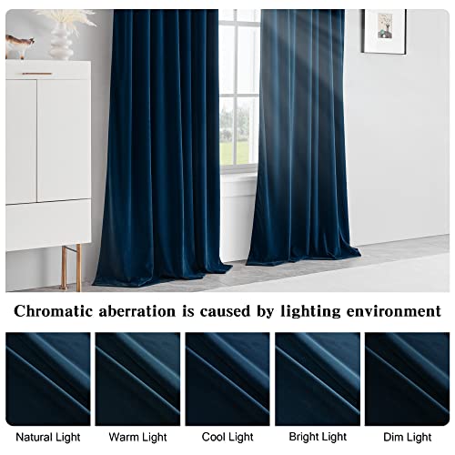 MUMFAS Blackout Velvet Blue Curtains Drapes 84 Inches Long - Super Soft Thermal Curtains Panels for Living Room Bedroom (W52 x L84, Back Tab & Rod Pocket， Navy Blue, 2 Panels) - color: Navy, size: 52"W x 84"L (Pack of 2)