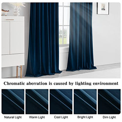 MUMFAS Blackout Velvet Blue Curtains Drapes 84 Inches Long - Super Soft Thermal Curtains Panels for Living Room Bedroom (W52 x L84, Back Tab & Rod Pocket， Navy Blue, 2 Panels) - color: Navy, size: 52"W x 84"L (Pack of 2)