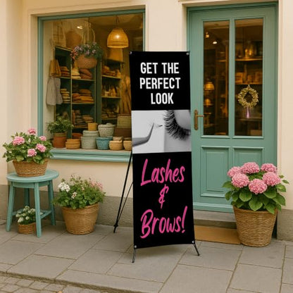 DreamController Lashes & Brows X-Stand Banner by DC | 30"x65" Tripod Display | Get the Perfect Look Lashes Brows Vertical Banner for Trade Shows & Events | Made in USA | (Stand Not Included) - color: Get the Perfect Look Lashes Brows, size: X Banner - 30x