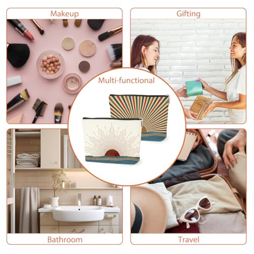 2PCS Boho Makeup Bag, Boho Gifts for Women Friend Mom Cosmetic Bag | Sunlight Rays Natural Linen Zipper Pouch Best Gifts for Girls Sister Travel Sunshine Cosmetic Bag - color: Multicolor 0083