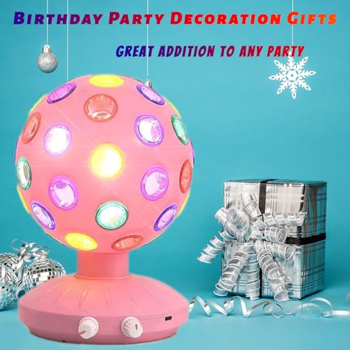 Spinning Disco Ball LED Night Light Projector 360° Rotary Speed/Brightness Adjustable Lamp for Parties, Lighting, Halloween, Christmas, Birthday, Holiday, Club, Bar (USB/Battery Operation) (Pink) - color: Pink