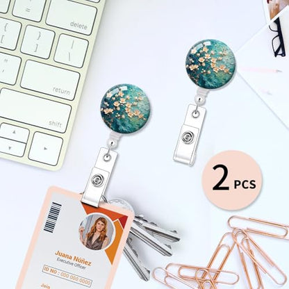 2 Pack Retractable Badge Holders Cute Badge Reel Badge Clip ID Card Holders for Student Office Worker Doctor Nurse Teacher(Painting Flowers) - color: Painting Flowers