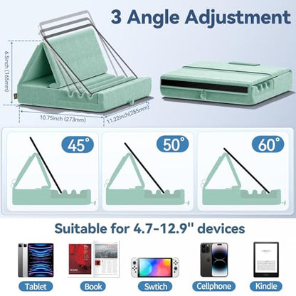 KDD Tablet Pillow Holder, Foldable iPad Stand for Lap, Bed and Desk -Tablet Soft Pad Dock with Pocket & Stylus Mount Compatible with iPad Pro 12.9, 10.5, 9.7 Air Mini 6 5 4 3, E-Reader - color: Green