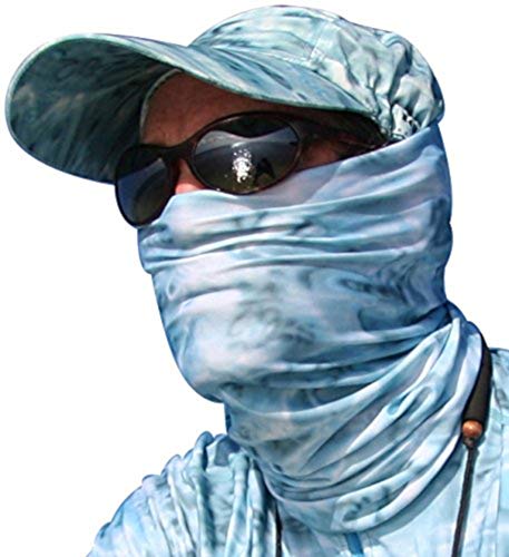Aqua Design Fishing Hunting Masks Neck Gaiter: Men and Youth UPF 50+ Sun Mask Protection: Camo Face Cover Balaclava Bandana - color: Aqua Sky, size: X-Small