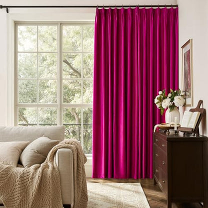 Hot Pink Velvet Curtains 90 Inch: Fuschia Pinch Pleated 2 Panels Elegant Living Room Darkening Thermal Insulated Drapes with Hooks- Luxury Soundproof Noise Reducing Back Tab Window Curtain for Bedroom - color: Pinch Pleated | Hot Pink, size: 40"W x 90"L (