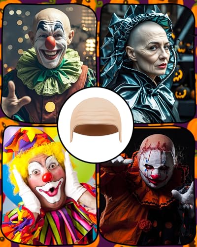 Hoedia 2-Pack Latex Bald Caps for Adults with 2 PCS Wig Caps, 11x7 in | Bald Head Wig Cap for Adults Women Men, Costume Accessories for Halloween Makeup Party, Themed Cosplay - size: 11x17 Inch