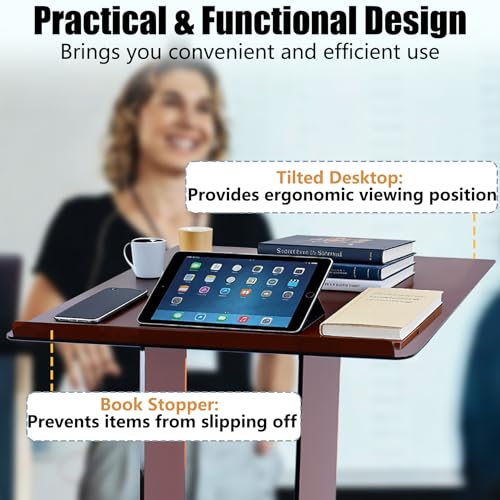 Acrylic Podium Stand 45.5" with Storage Shelf, Modern Amber Lectern Professional Presentation Podiums with Reading Platform for School, Classroom, Weddings, Conference, Concert, Events, Church - color: Amber