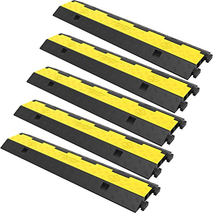 VEVOR Cable Protector Ramp, 5 Packs 2 Channels Speed Bump, Rubber Modular Humps Rated 11000 LBS Load Capacity, Protective Wire Cord Ramp Driveway Rubber Traffic Speed Bumps Cable Protector | Traffic Speed Bump, Modular Interlocking Connection, Protective