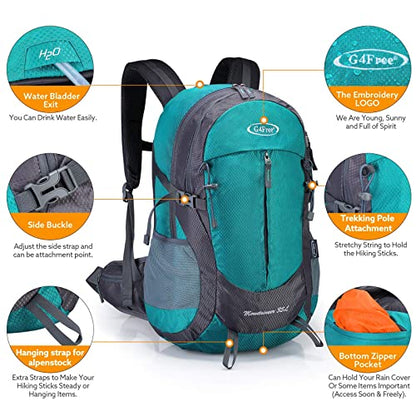 G4Free 35L Hiking Backpack for Women Men, Water Resistant Outdoor Sports | Nylon Water Resistant, 35L (19.7"*12.6"*8.7"), Camping, Climbing, Travel Daypack, Lightweight backpack with Rain Cover - color: Peacock Green