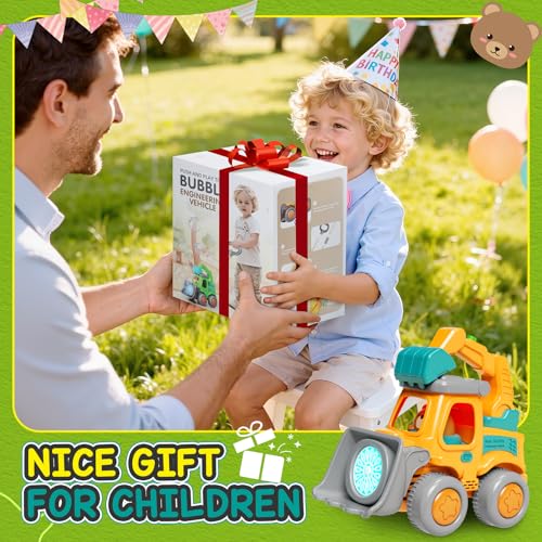Bubble Machine for Kids 3-6, Construction Truck Bubble Lawn Mover | 2-In-1 Handheld Push, Automatic Bubble Blower With Led Lights, USB Rechargeable, Bubbles Toy for Kids Boy Girl 3-6 Year Old